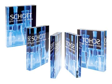 Flachglas UV Digitaldruck für Schott Award in Blau und Schwarz von LAserpix