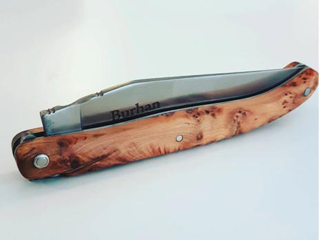 Laserpix Messer Gravur mit Namen Personalisierung Werkzeug Holz Griff Laser Klappmesser