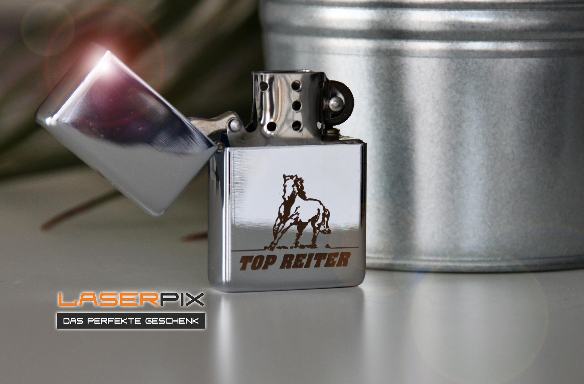 metallgravuren laserpix zippo feuerzeug pferd